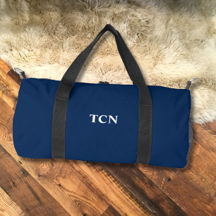 Monogram Initials Name Navy Blue White Duffle Bag
