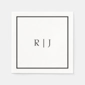 Monogram Initials Name Schwarz-weiß Minimale Hochz Serviette (Vorderseite)