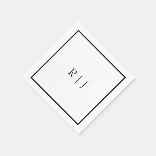 Monogram Initials Name Schwarz-weiß Minimale Hochz Serviette (Ecke)