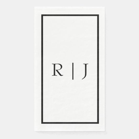 Monogram Initials Name Schwarz-weiß Minimale Hochz Serviette (Vorderseite)