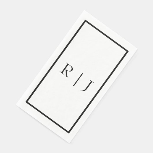 Monogram Initials Name Schwarz-weiß Minimale Hochz Serviette (Ecke)