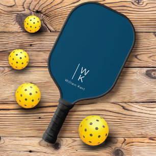 Monogram Initials + Name Simple Dark Navy Blue Pickleball Schläger