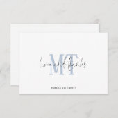 Monogram Initials Names Blue Wedding Vielen Dank Mitteilungskarte (Vorne/Hinten)