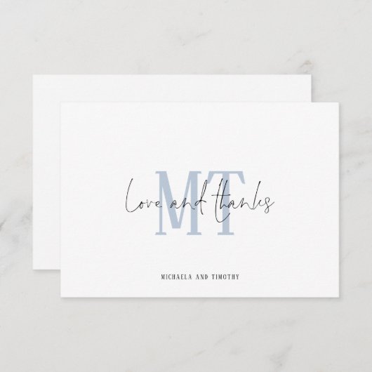 Monogram Initials Names Blue Wedding Vielen Dank Mitteilungskarte (Vorne/Hinten)