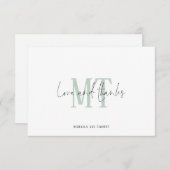Monogram Initials Names Sage Wedding Vielen Dank Mitteilungskarte (Vorne/Hinten)
