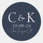 Monogram Initials Navy Blue Wedding Runder Aufkleber (Vorderseite)