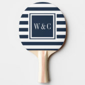 Monogram Initials Nay Blue White Strip Tischtennis Schläger (Rückseite)