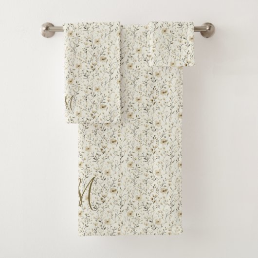 Monogram Initials Neutral Boho Florals Botanicals Badhandtuch Set (Insitu)