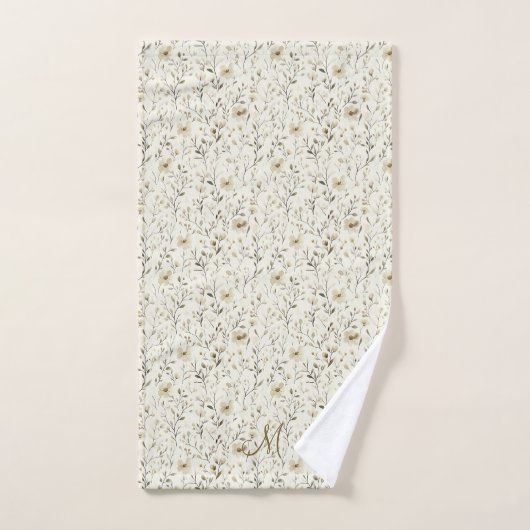 Monogram Initials Neutral Boho Florals Botanicals Badhandtuch Set (Handtuch)