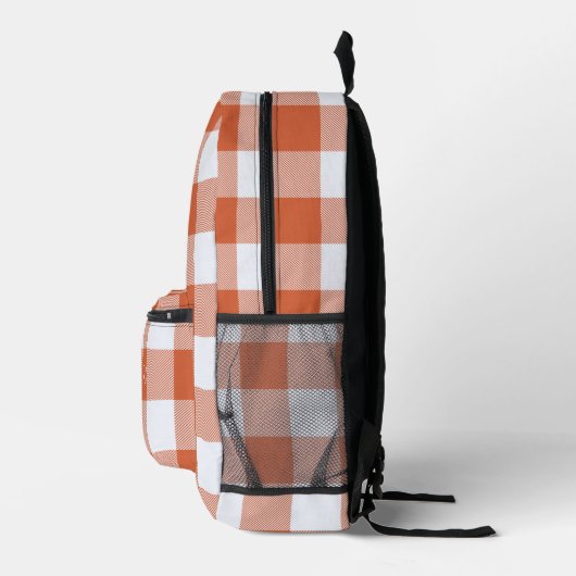 Monogram Initials Orange Gingham Buffalo Karo Bedruckter Rucksack (Rechts)
