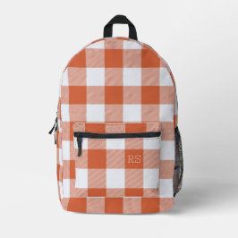 Monogram Initials Orange Gingham Buffalo Karo Bedruckter Rucksack