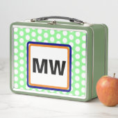 Monogram Initials Orange Green Polka Dot Metall Brotdose (Beispiel)