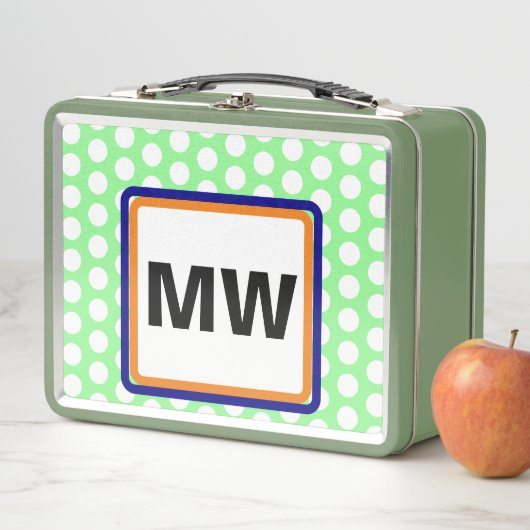 Monogram Initials Orange Green Polka Dot Metall Brotdose (Beispiel)