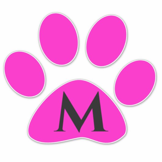 Monogram Initials Paw Prints Pink Black Niedlich Aufkleber (Vorderseite)