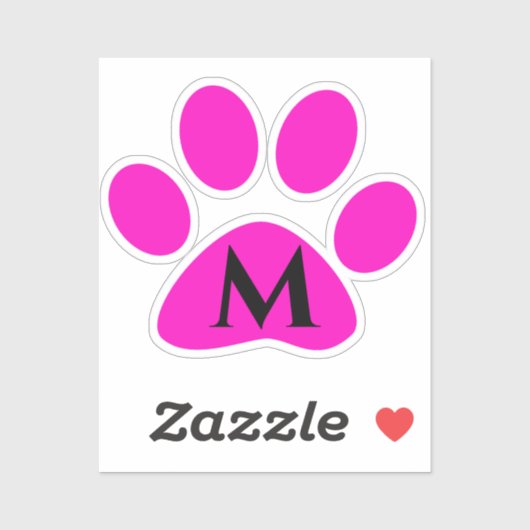Monogram Initials Paw Prints Pink Black Niedlich G Aufkleber (Blatt)