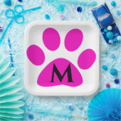 Monogram Initials Paw Prints Pink Black Niedlich G Pappteller (Party)
