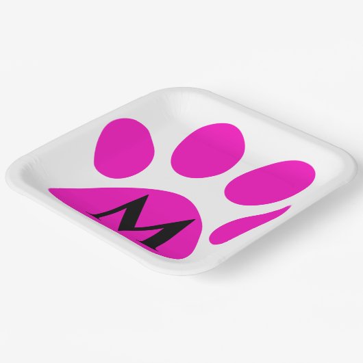 Monogram Initials Paw Prints Pink Black Niedlich G Pappteller (Gewinkelt)