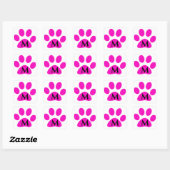 Monogram Initials Paw Prints Pink Black Niedlich G Quadratischer Aufkleber (Blatt)