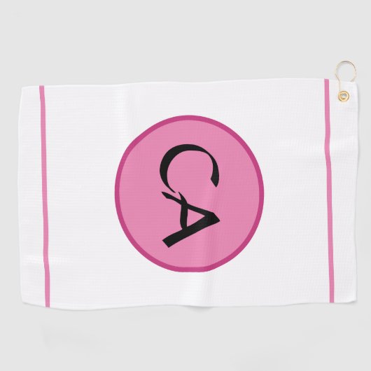 Monogram Initials Pink Black Typografy Golf Towel Golfhandtuch (Horizontal)