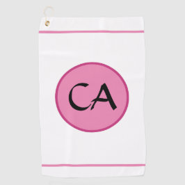 Monogram Initials Pink Black Typografy Golf Towel Golfhandtuch