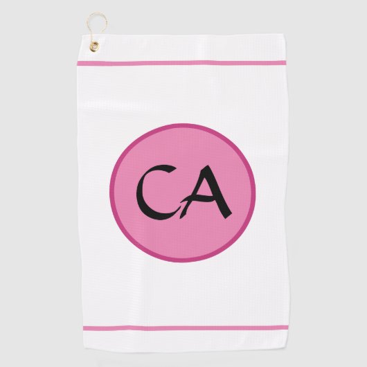 Monogram Initials Pink Black Typografy Golf Towel Golfhandtuch (Vorderseite)