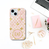 Monogram Initials Pink Blush Gold Mermaid Scales Case-Mate iPhone Hülle
