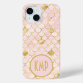 Monogram Initials Pink Blush Gold Mermaid Scales Case-Mate iPhone Hülle (Rückseite)