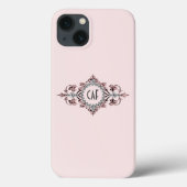 Monogram Initials Pink Gray Silver Geblüht Case-Mate iPhone Hülle (Rückseite)