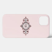 Monogram Initials Pink Gray Silver Geblüht Case-Mate iPhone Hülle (Rückseite (Horizontal))