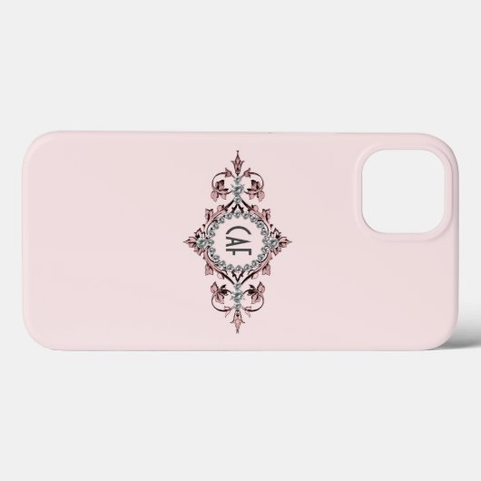 Monogram Initials Pink Gray Silver Geblüht Case-Mate iPhone Hülle (Rückseite (Horizontal))