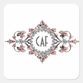 Monogram Initials Pink Gray Silver Umschlag Aufkle Quadratischer Aufkleber (Vorderseite)
