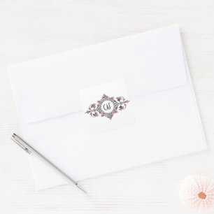 Monogram Initials Pink Gray Silver Umschlag Aufkle Quadratischer Aufkleber