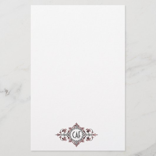 Monogram Initials Pink Gray Verziert Geblüht Briefpapier (Vorderseite)
