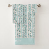 Monogram Initials Pink Mint Green Florals Gingham Badhandtuch Set (Insitu)