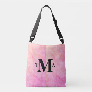 Monogram Initials Pink Watercolor Tragetaschen Mit Langen Trägern
