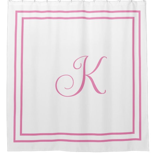 Monogram Initials Pink White Custom Script Name Duschvorhang (Vorderseite)