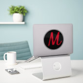 Monogram Initials Red Bold Individuelle Name Black Aufkleber (Laptop auf Schreibtisch)