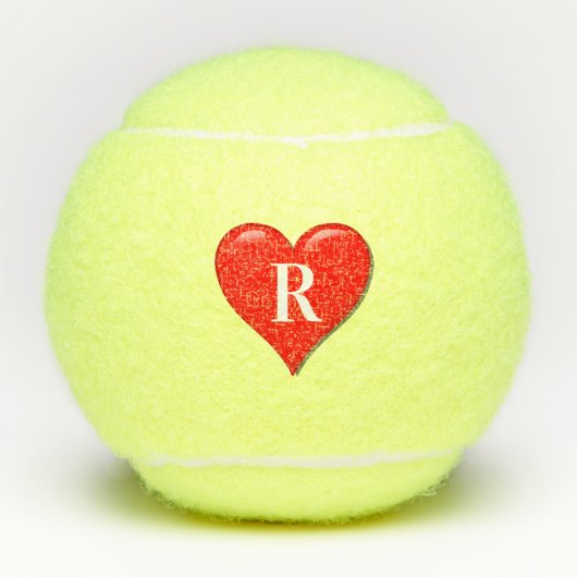 Monogram Initials Red Heart Niedlich Valentinstag Tennisbälle (Vorderseite)
