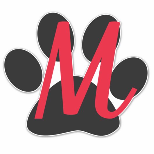 Monogram Initials Red Name Black Paw Prints Aufkleber (Vorderseite)