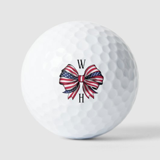 Monogram Initials Red White Blue Bow Golfball (Vorderseite)