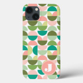 Monogram Initials Retro Geometric Green Case-Mate iPhone Hülle (Rückseite)