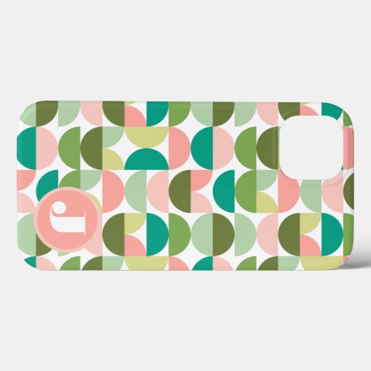 Monogram Initials Retro Geometric Green Case-Mate iPhone Hülle (Rückseite (Horizontal))