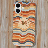 Monogram Initials Retro Stripes Waves Orange Blue iPhone 16 Hülle