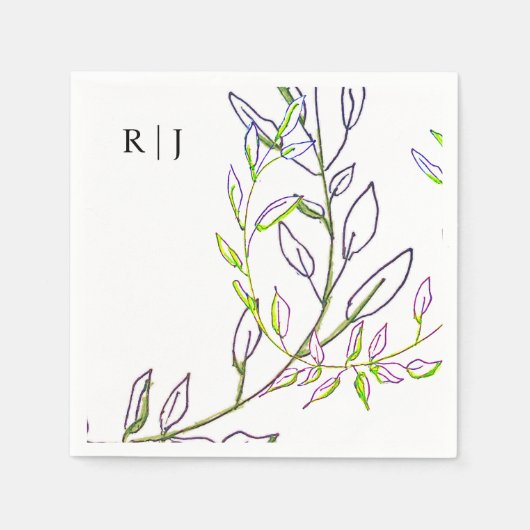 Monogram Initials Sage Green Blätter Künstlerisch Serviette (Vorderseite)