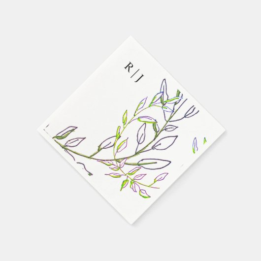 Monogram Initials Sage Green Blätter Künstlerisch  Serviette (Ecke)