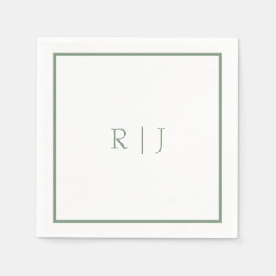 Monogram Initials Sage Green Simple Cool Wedding Serviette