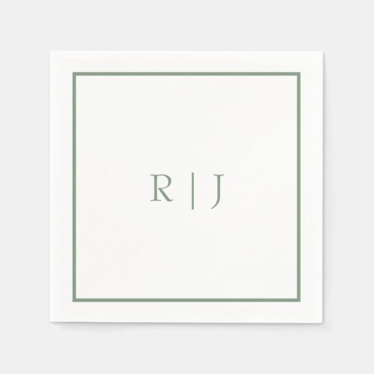 Monogram Initials Sage Green Simple Cool Wedding Serviette (Vorderseite)