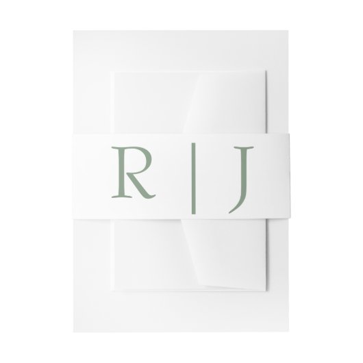Monogram Initials Sage Green White Simple Wedding Einladungsbanderole (Vorderseite Beispiel)