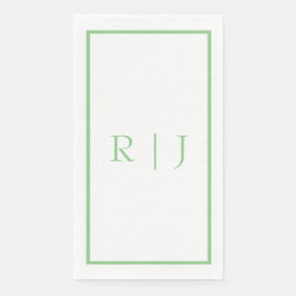 Monogram Initials Sage Green White Simple Wedding Serviette