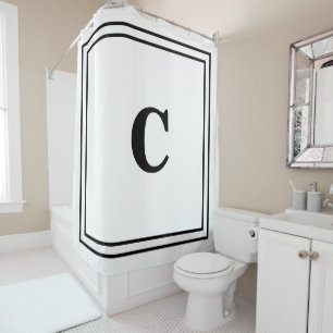 Monogram Initials Schwarz-weiß Decor Individuelle Duschvorhang